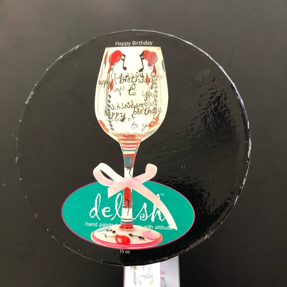 Delish Happy Birthday Hand Painted Wine Glass - Picture 8 of 12